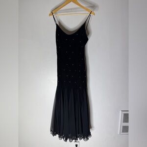 Elissa Vintage‎ Mermaid Black Witchy Vampy Lacemaxi Dress Tiny Rhinestones 12